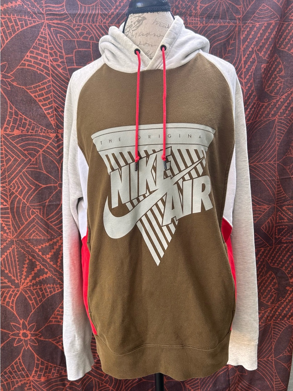 Nike Men's Brown, Gray & Red Colorblock Hoodie